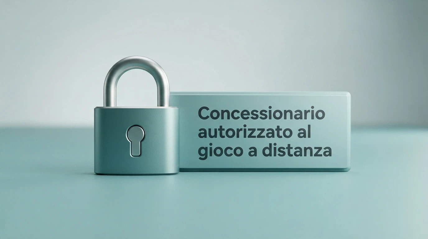 Il logo ufficiale ADM (Agenzia delle Dogane e dei Monopoli) accanto alla dicitura «Concessionario autorizzato al gioco a distanza», su sfondo pulito, a contrasto con un riquadro vuoto che rappresenta l'assenza di concessione