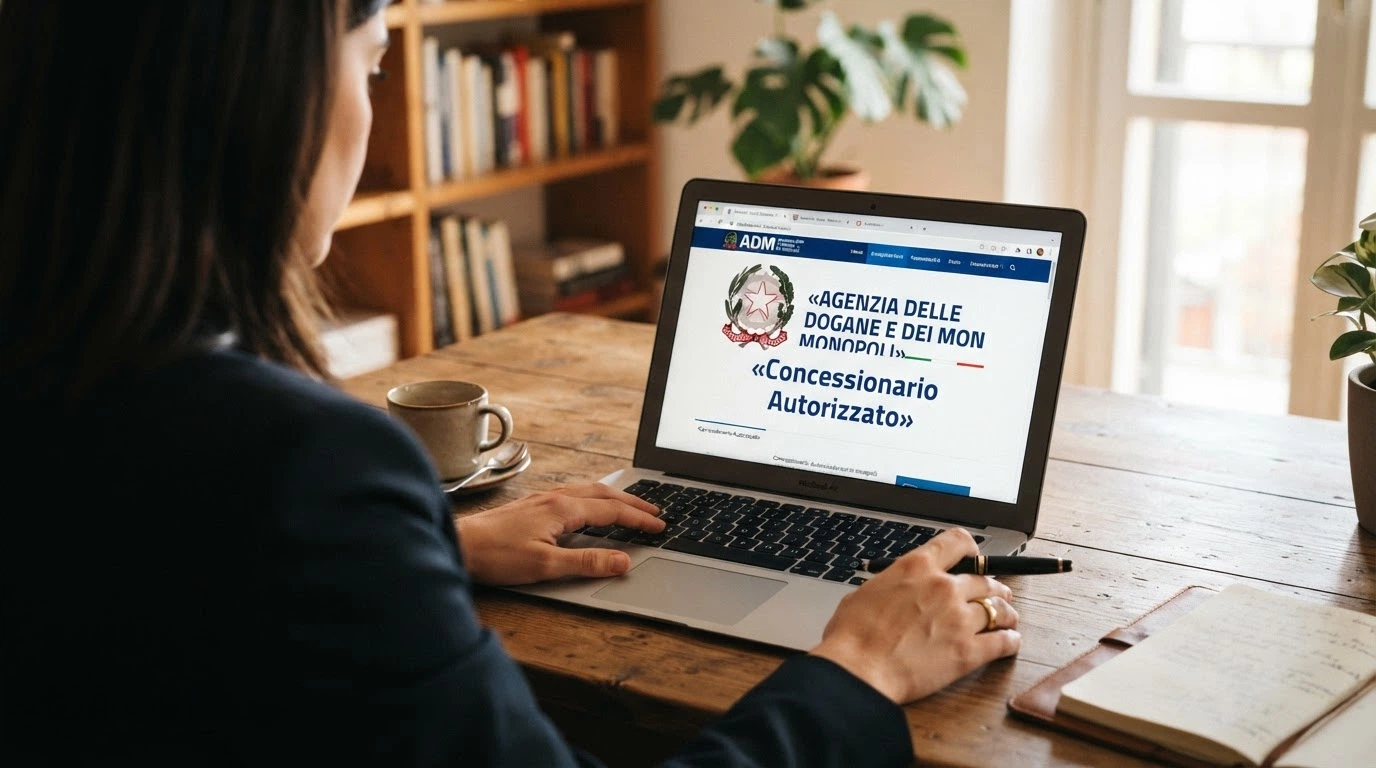 Il logo ufficiale dell'Agenzia delle Dogane e dei Monopoli accanto alla dicitura «Concessionario Autorizzato» sul sito di un operatore ADM