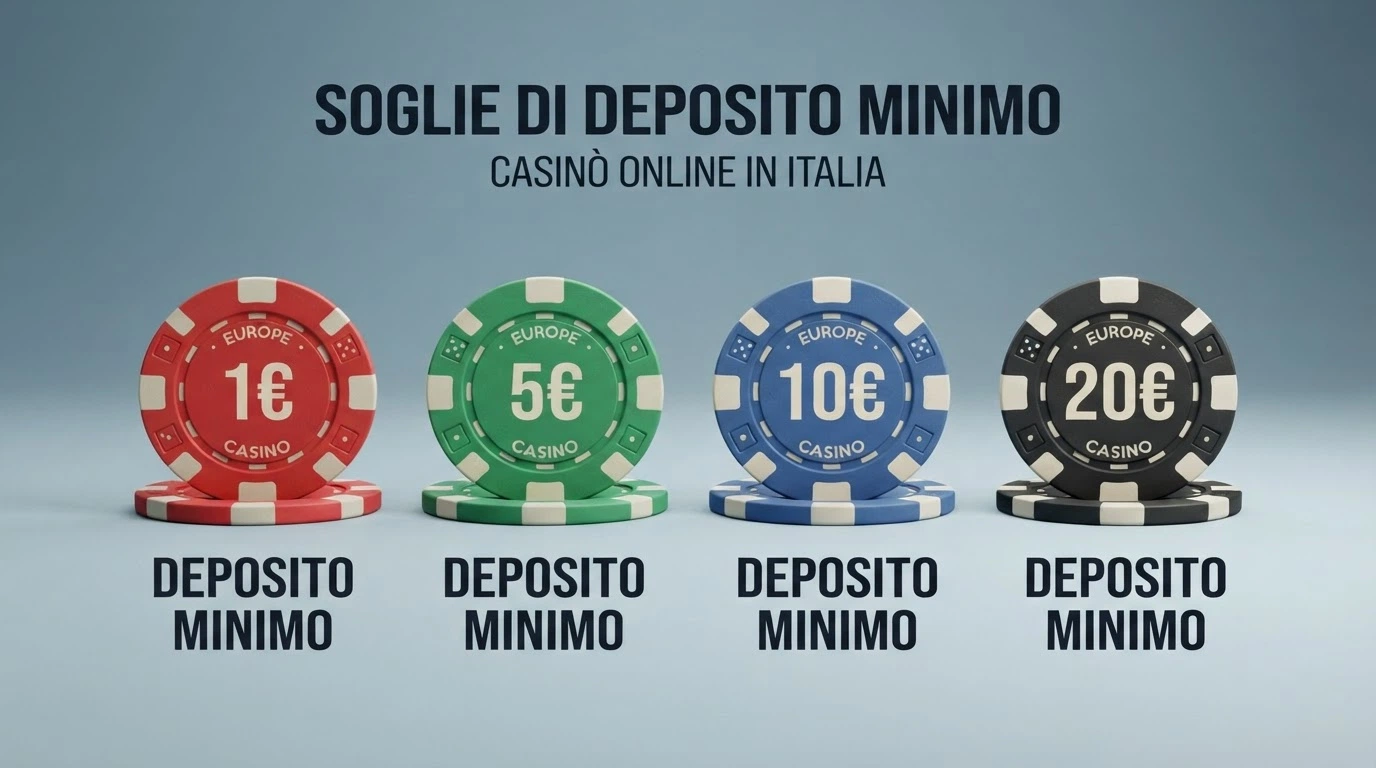 Una tabella comparativa stilizzata dei loghi degli operatori ADM con le rispettive soglie di deposito minimo in evidenza