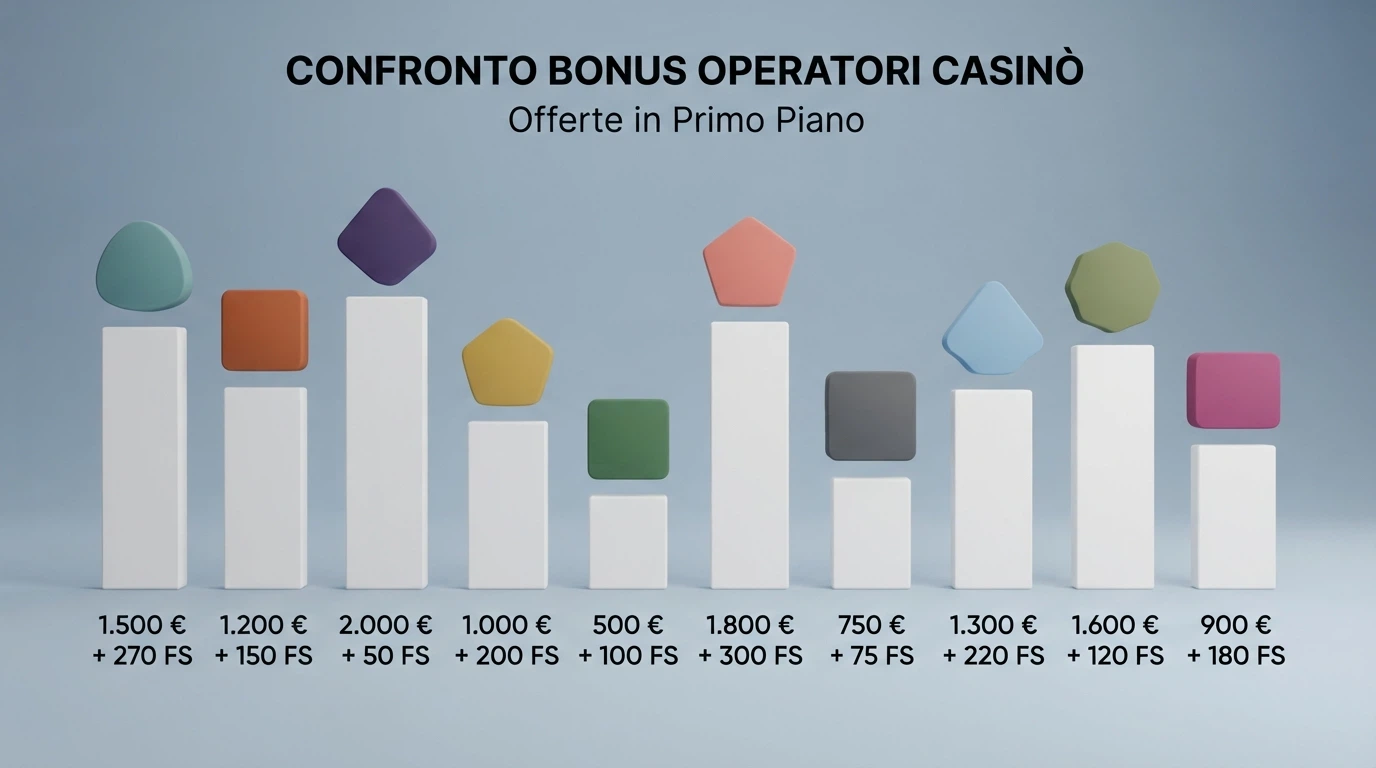 Schema visivo con le icone dei 10 operatori recensiti affiancate dai rispettivi bonus di benvenuto e dal logo di Google Pay