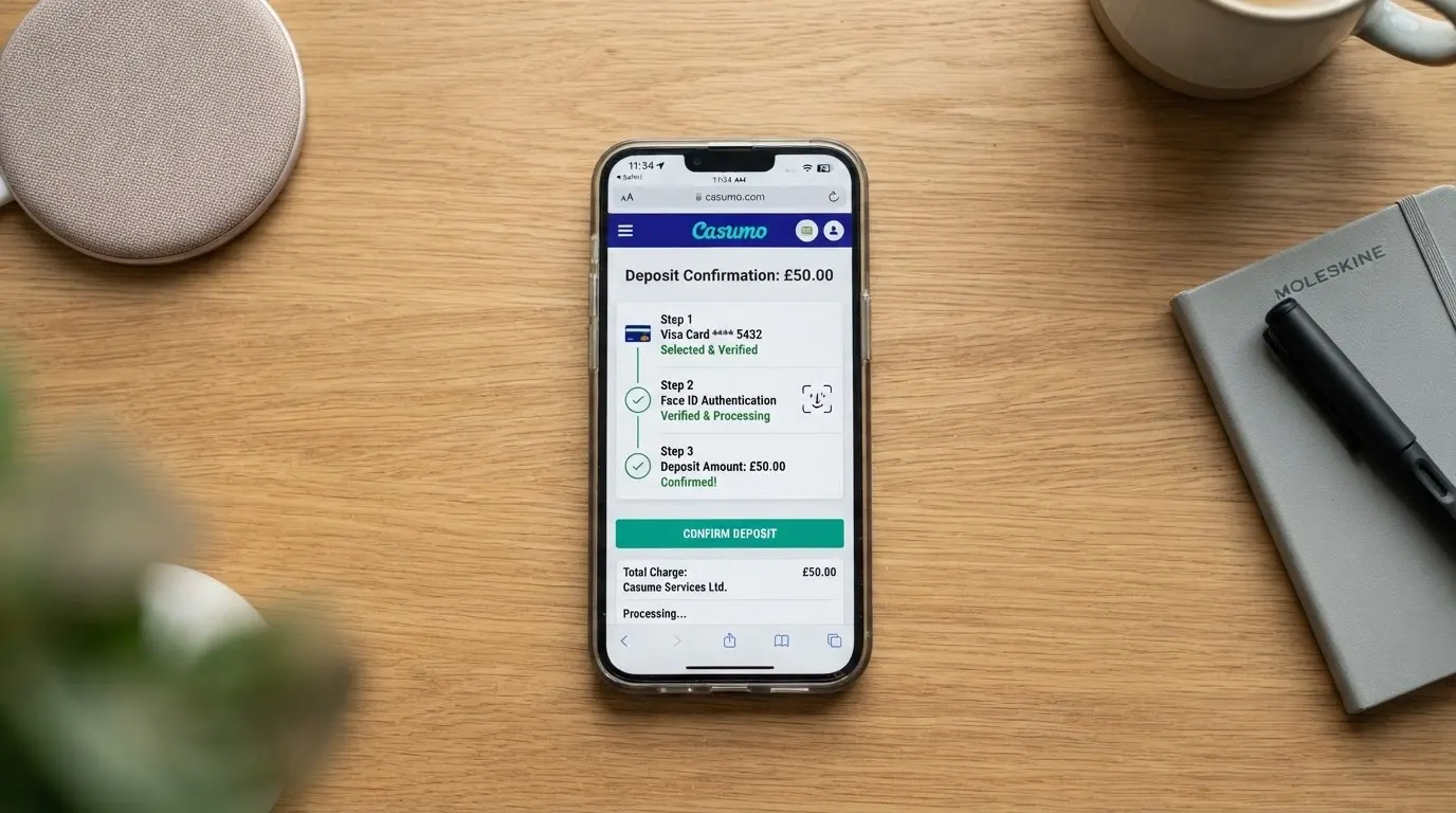 La sequenza di schermate del Wallet iOS: selezione della carta, autenticazione Face ID e conferma del pagamento