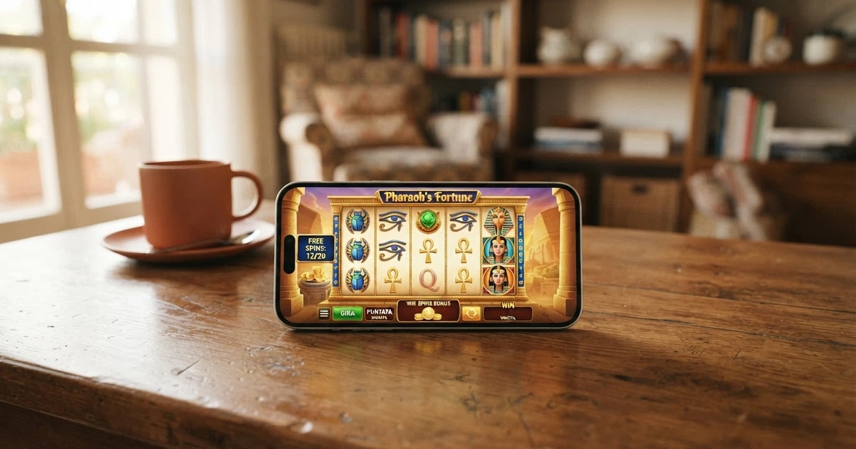 Interfaccia di una slot machine gratuita in modalità demo con rulli colorati, simboli frutta e pulsante di gioco in evidenza