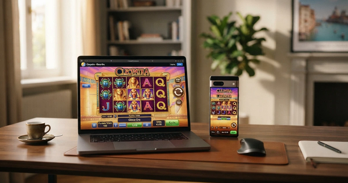 Schermata di un casinò online con slot IGT su desktop e smartphone, con il logo IGT e l'interfaccia di gioco in evidenza