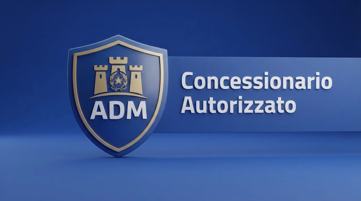 Il logo dell'Agenzia delle Dogane e dei Monopoli accanto alla dicitura «concessionario autorizzato» su un casinò online italiano