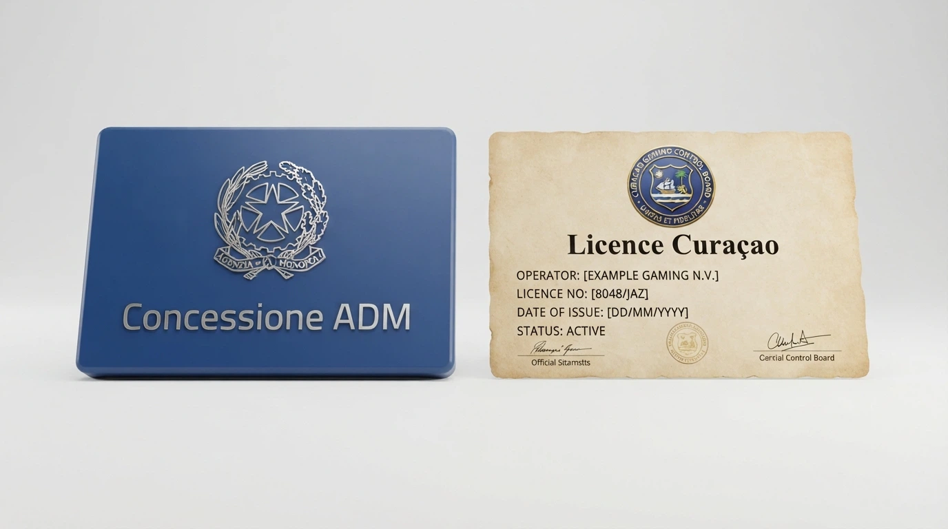 Un confronto visivo tra il sigillo della concessione ADM e una licenza offshore Curaçao