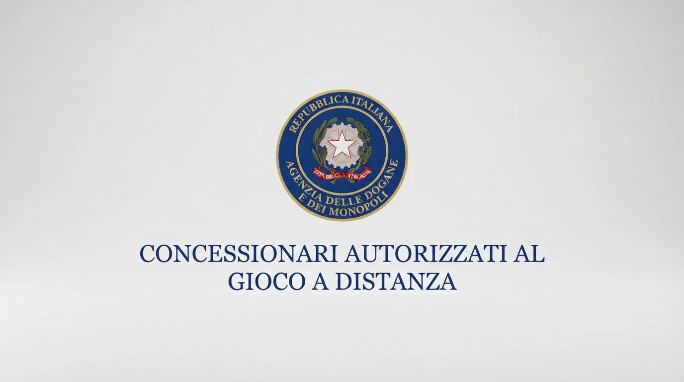 Il logo ufficiale dell'Agenzia delle Dogane e dei Monopoli accanto alla scritta «Concessionari autorizzati al gioco a distanza», su sfondo bianco istituzionale