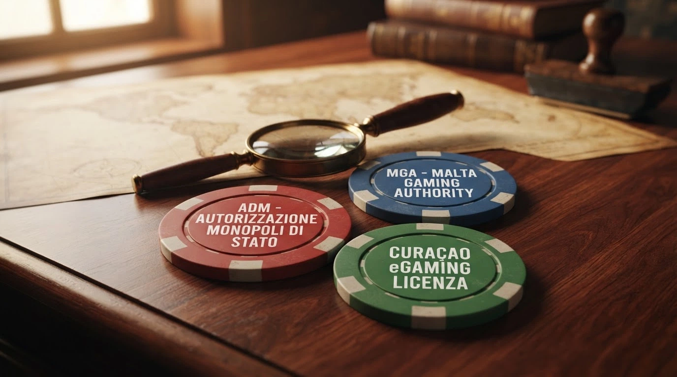 Mappa concettuale con i loghi degli enti regolatori: ADM, MGA, Curaçao eGaming, UKGC