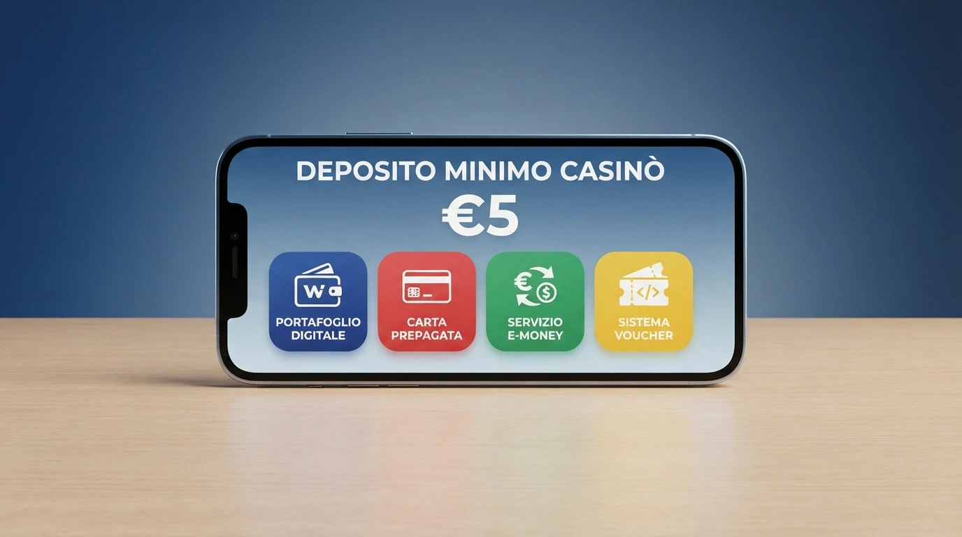 Uno schermo con i loghi di PayPal, Postepay, Skrill e paysafecard affiancati, e una cifra «5€» al centro