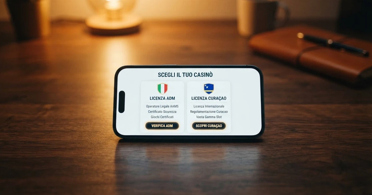 Una schermata di navigazione tra diversi casino online con le rispettive licenze in evidenza