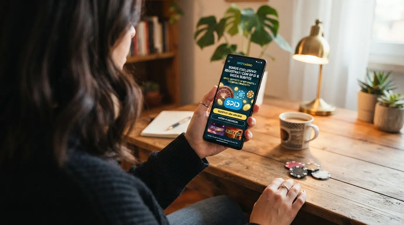 Una schermata promozionale di un casinò online con free spin e bonus senza deposito riservati agli utenti che accedono con SPID