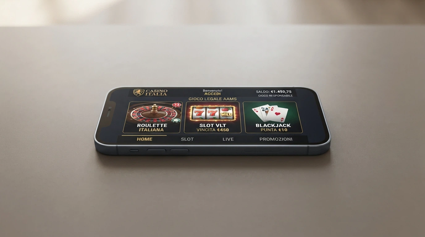 Schermo di un dispositivo mobile con l'interfaccia di un casinò online in italiano