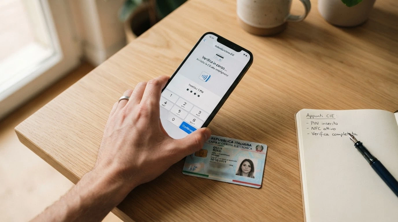 Schermata dell'app CieID su smartphone durante la lettura NFC della Carta d'Identità Elettronica