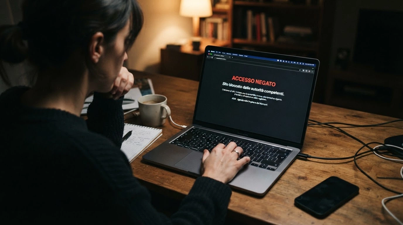 Un avviso di sito bloccato dall'ADM o una schermata di reindirizzamento DNS applicato a un operatore senza concessione