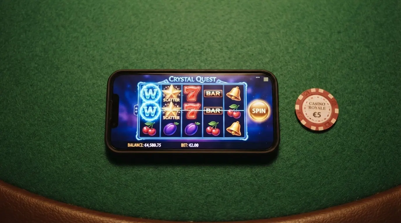 Schermata di una slot machine online con rulli colorati, simboli wild e scatter in evidenza e contatore del saldo