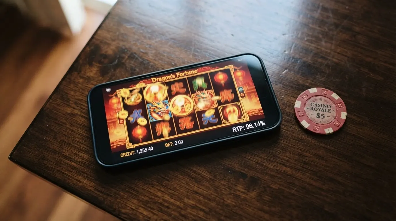 Schermata di una slot machine online a soldi veri con l'RTP in evidenza nell'interfaccia di gioco e rulli in movimento