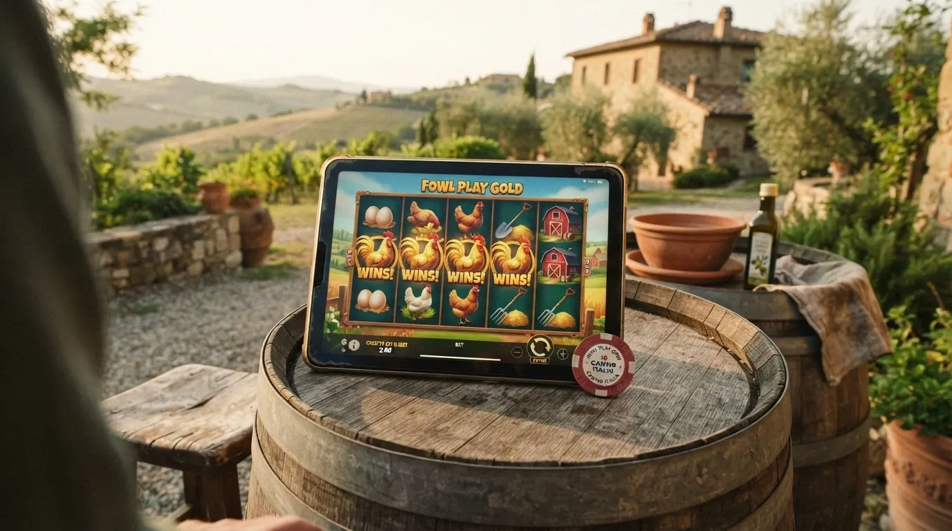 La schermata di gioco di Fowl Play Gold con i suoi rulli 5×3 e i simboli iconici della serie