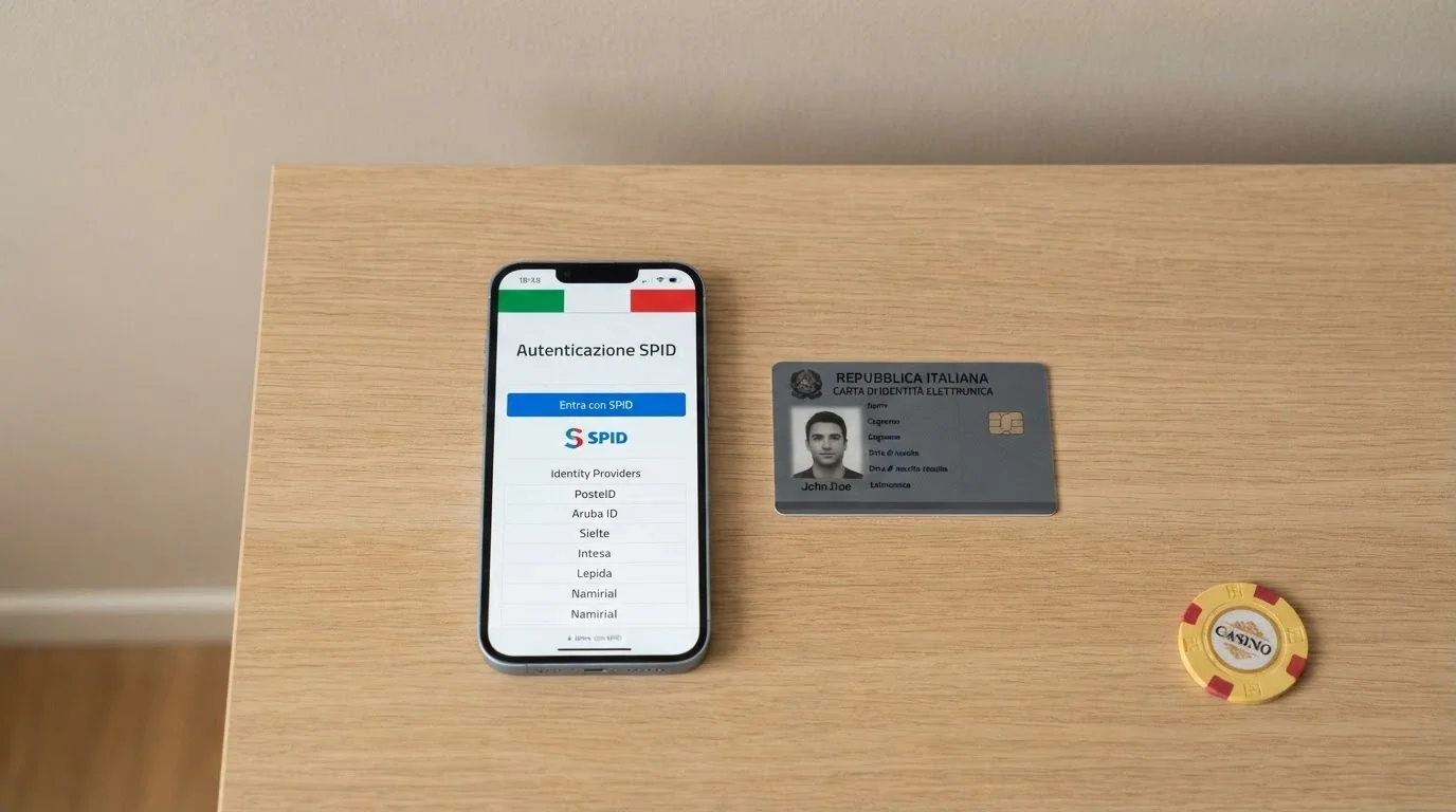 Un documento d'identità accanto a uno smartphone con la schermata di accesso SPID durante la verifica