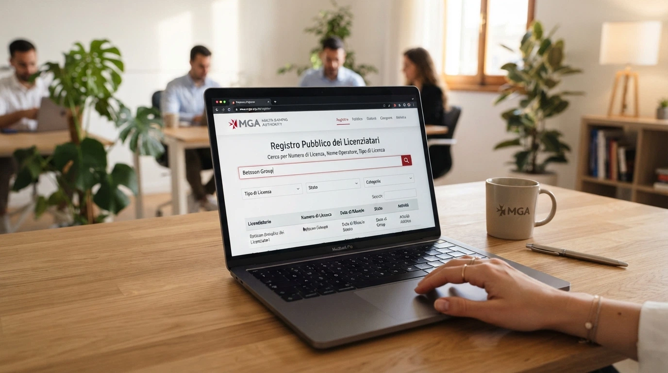 Il registro pubblico online della Malta Gaming Authority con il campo di ricerca per numero di licenza e nome operatore